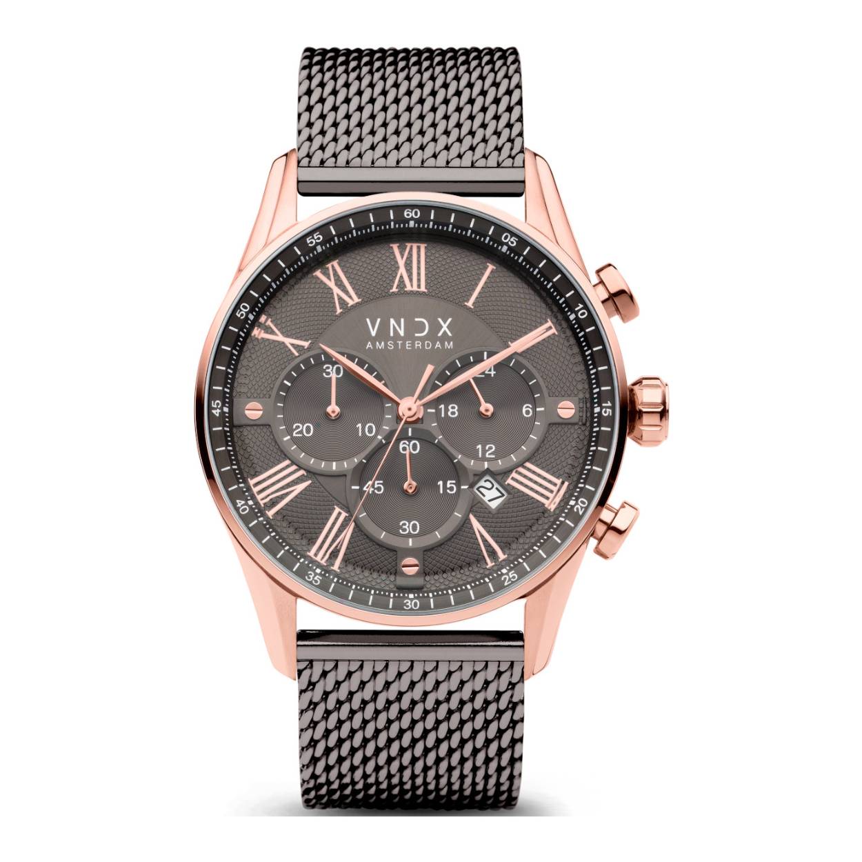 Dit horloge uit de CHIEF-collectie is een stijlvol en tijdloos horloge dat op elk moment past. Dit horloge is gemaakt met een solide roségouden stalen kast met een sjieke grijzen wijzerplaat met Romeinse cijfers en een luxe donker grijze milanese band. Krachtige materialen, voor krachtige mensen. Neem de controle over je leven! Het is nooit te laat om je eigen baas te zijn.