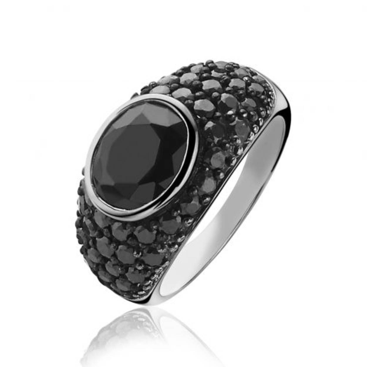 ZINZI zilveren ring zwart 