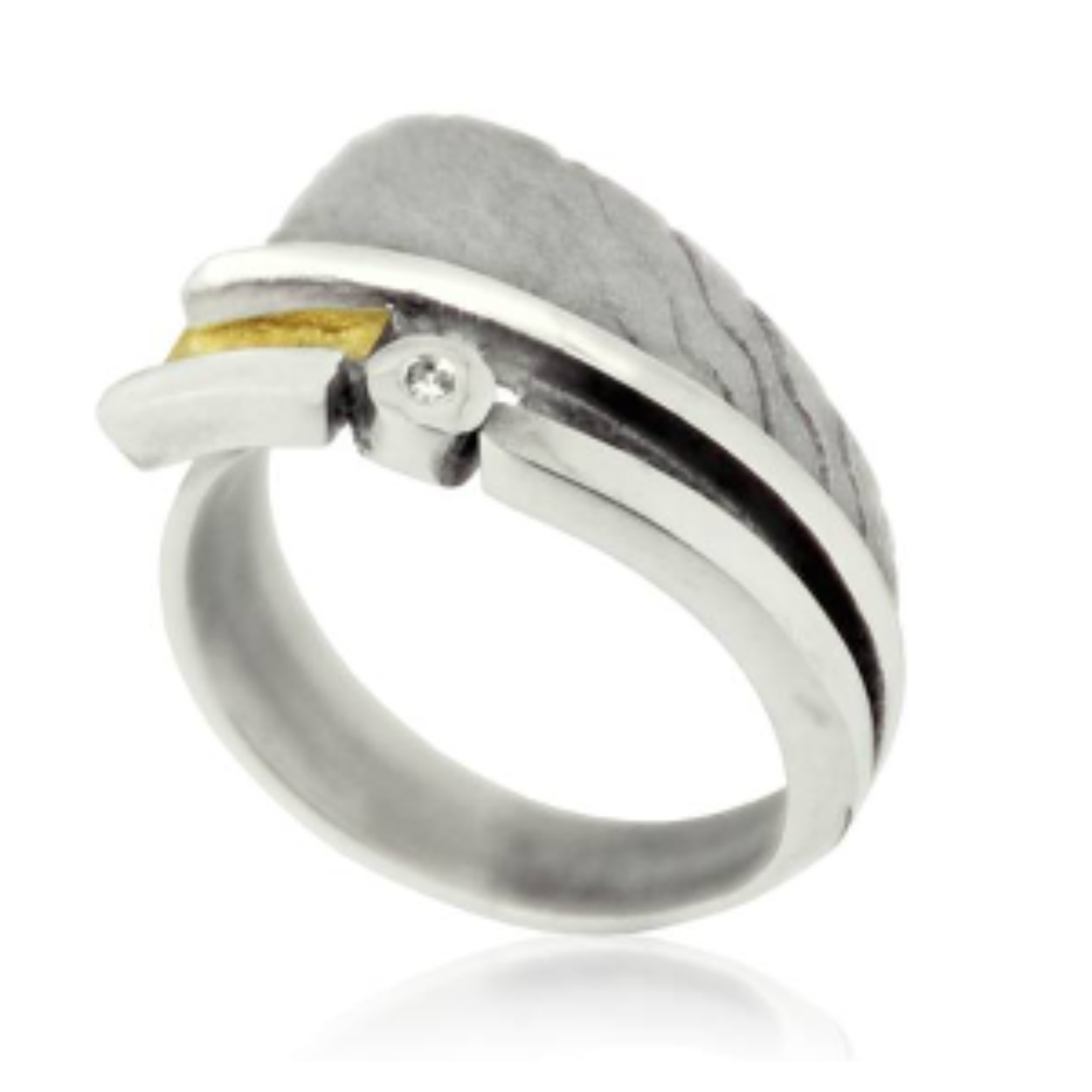925 wit zilver en 18k geel gouden ring. met een diamant