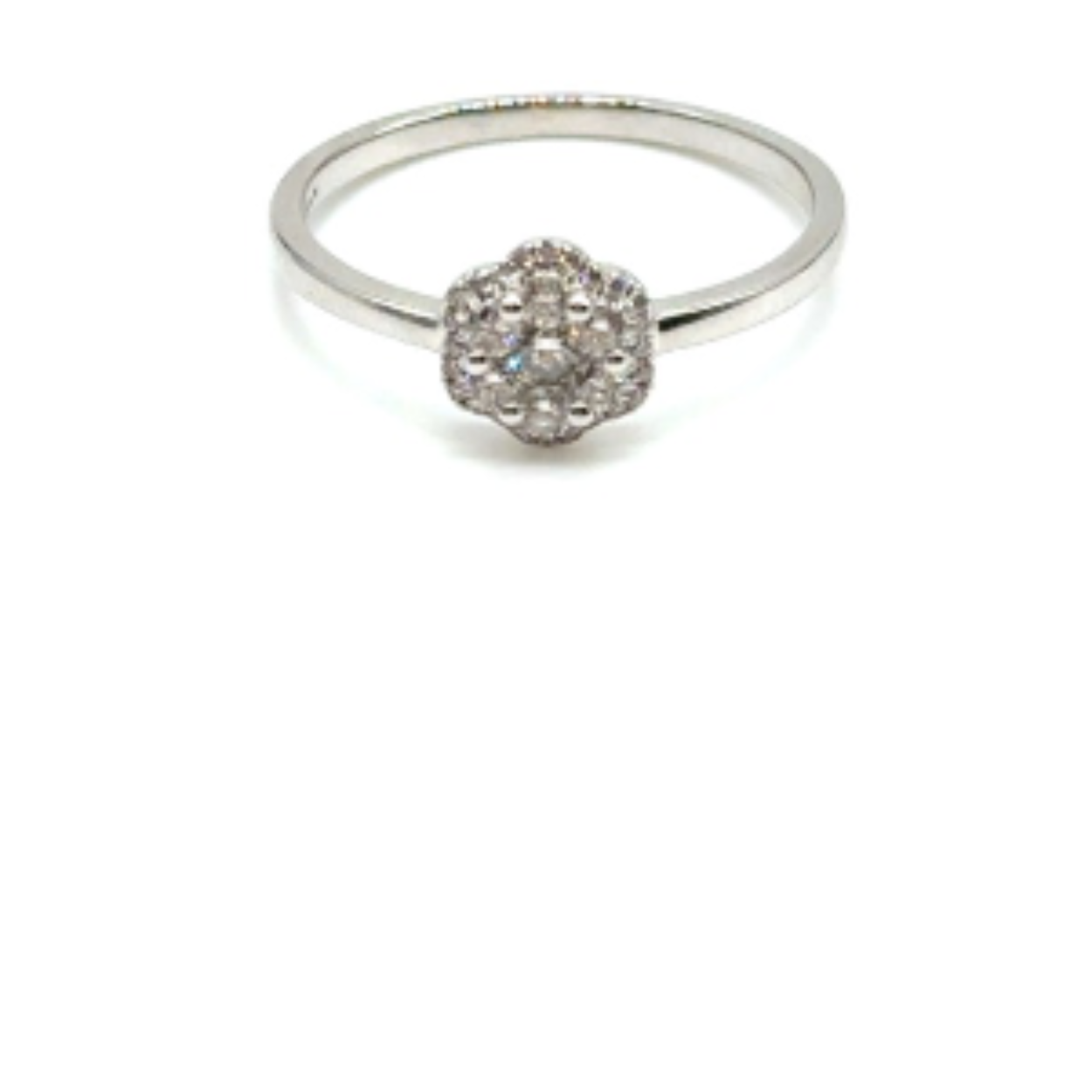 14k witgouden diamanten ring 0.30 caraat. rozet gezet natuurlijk diamanten met tw kleur. 