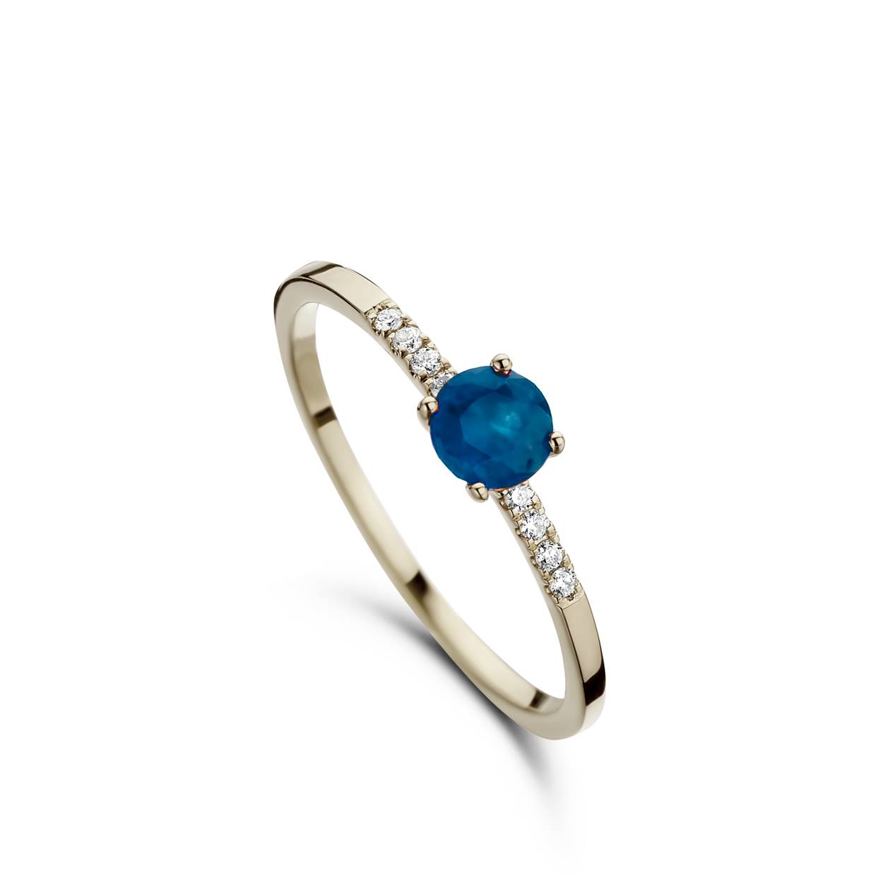 Naiomy ring goud 18k gezet met blauwe saffier en briljant