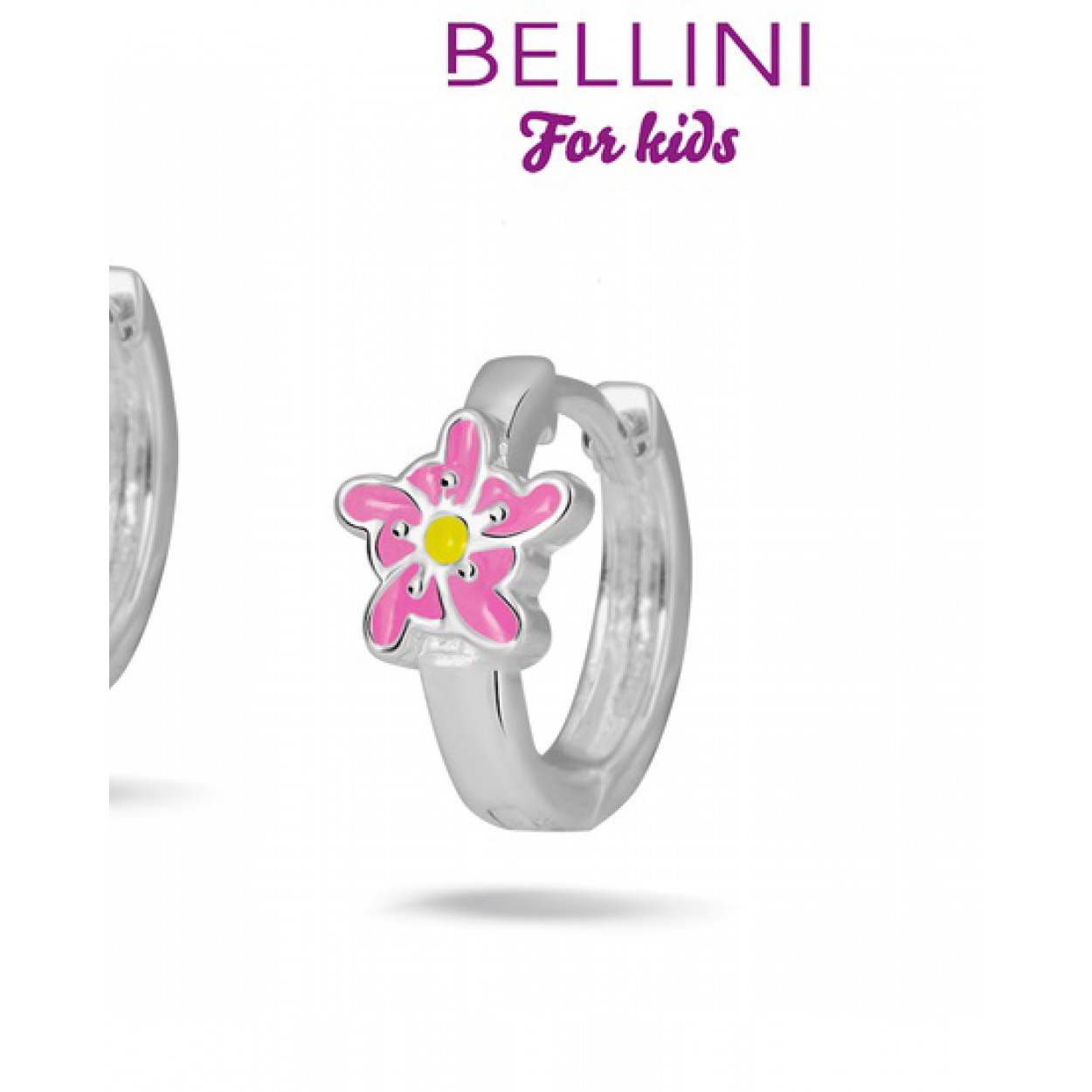 Bellini zilveren oorringen roze/geel bloem