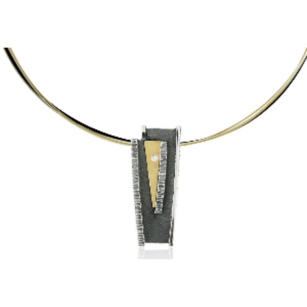 925 wit zilveren hanger gecombineerd met geoxideerd zilver en 18k geel goud. met een diamant