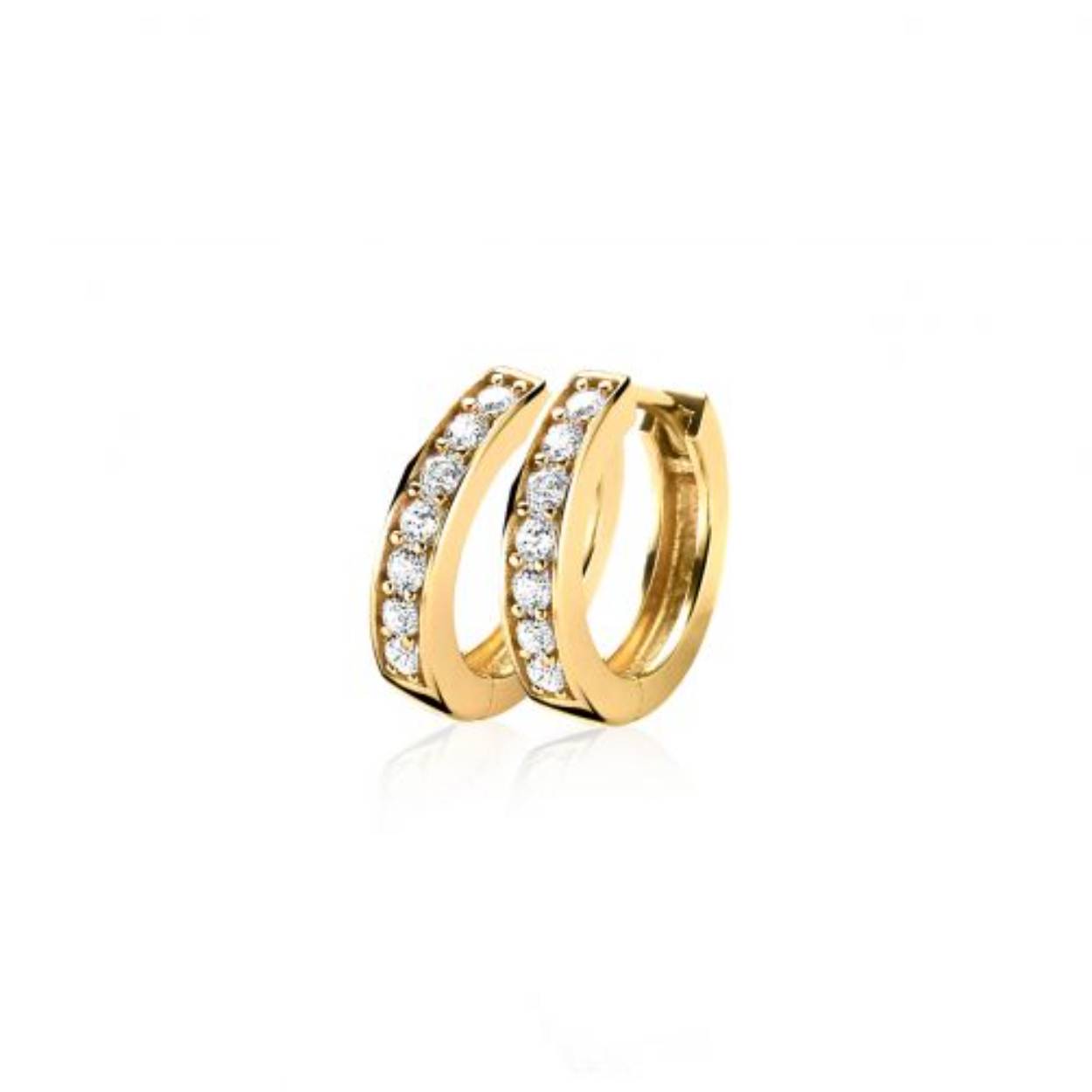 28mm ZINZI gold plated zilveren oorringen met witte zirconia's en luxe klapsluiting, buisdikte 3mm ZIO193Y