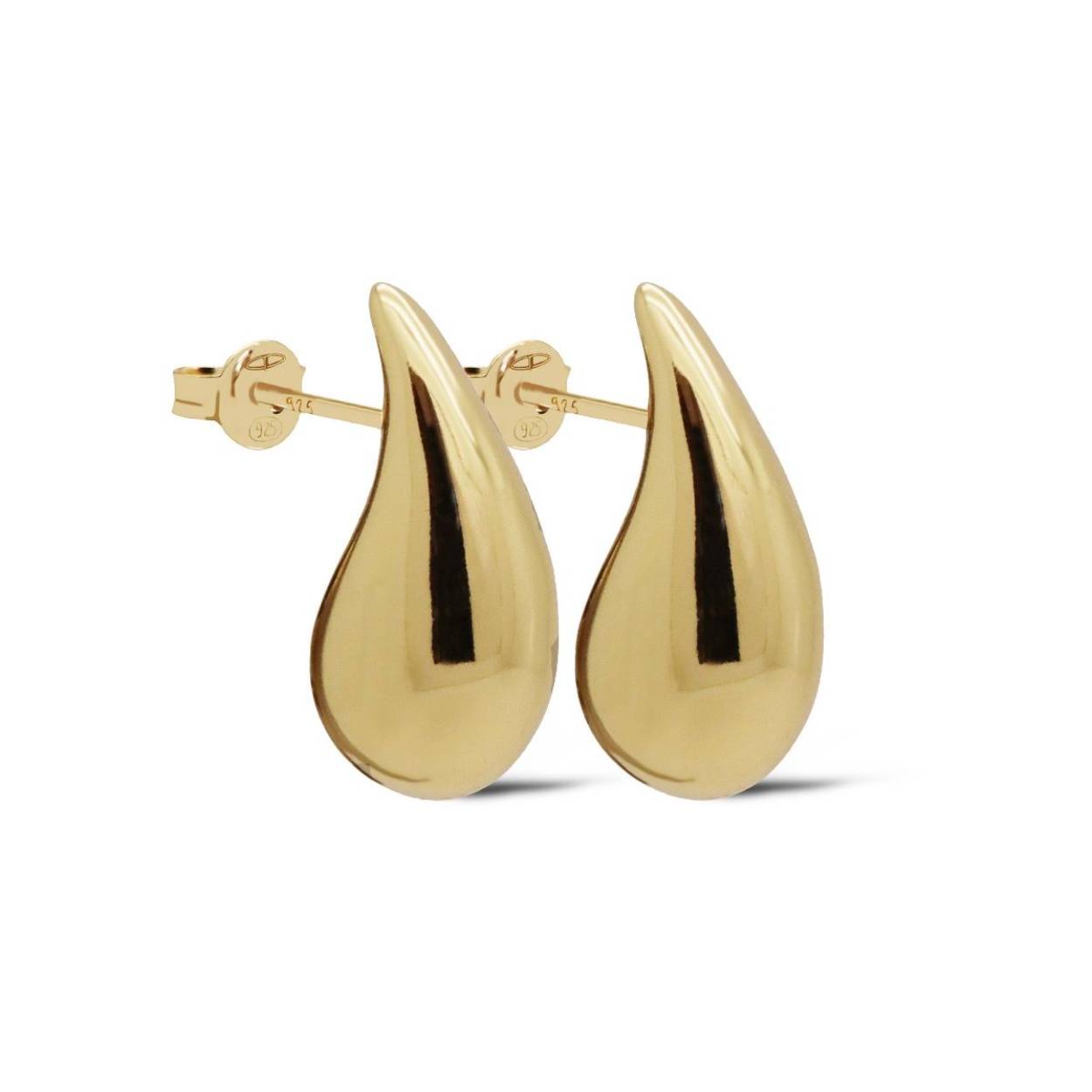 zilveren Karma oorstekers, CHUNKY DROP Goldplated