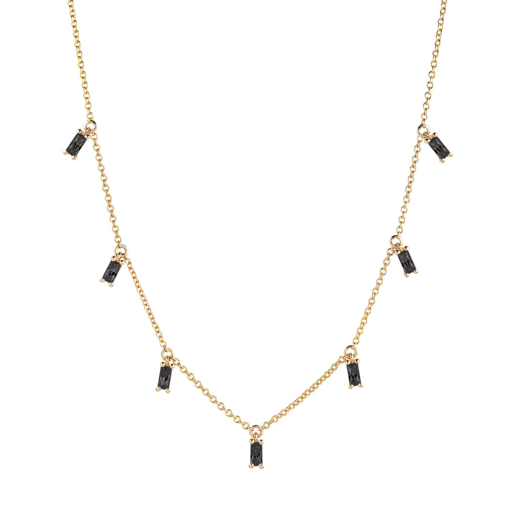 PRINCESS BAGUETTE Zilver geelgoud verguld collier met zwarte zirkonia's