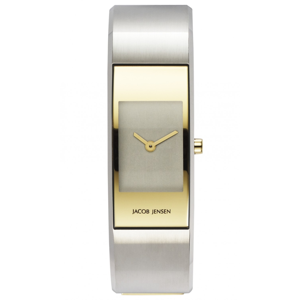 Jacob Jensen 462 ECLIPSE dameshorloge is swiss made. 
Het horloge heeft een 2 delige stalen band , wordt gedragen als armband.