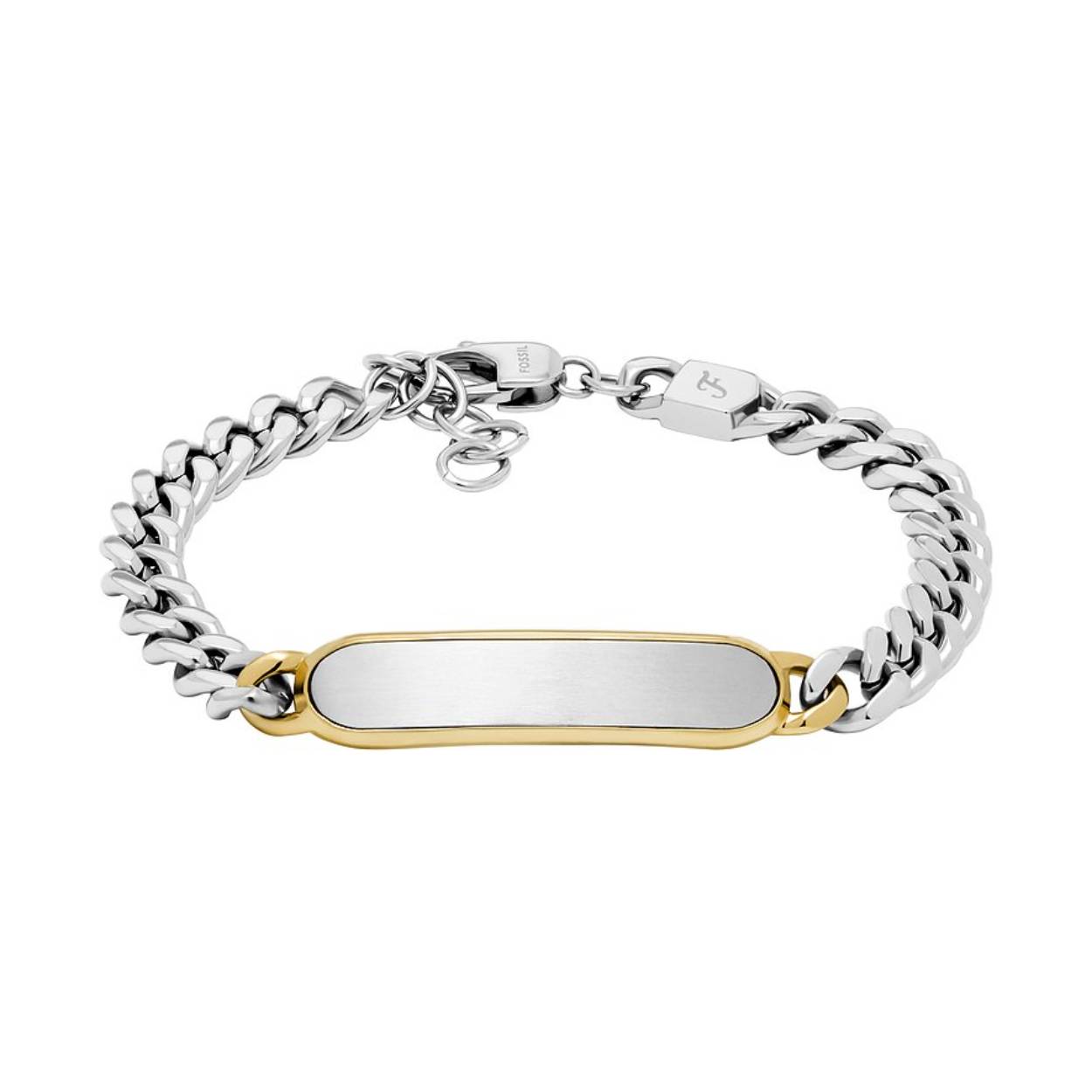 This ID bracelet is crafted from rich two-tone stainless steel. The adjustable lobster clasp ensures a perfect fit. Make it yours with custom engraving. A forever favourite.