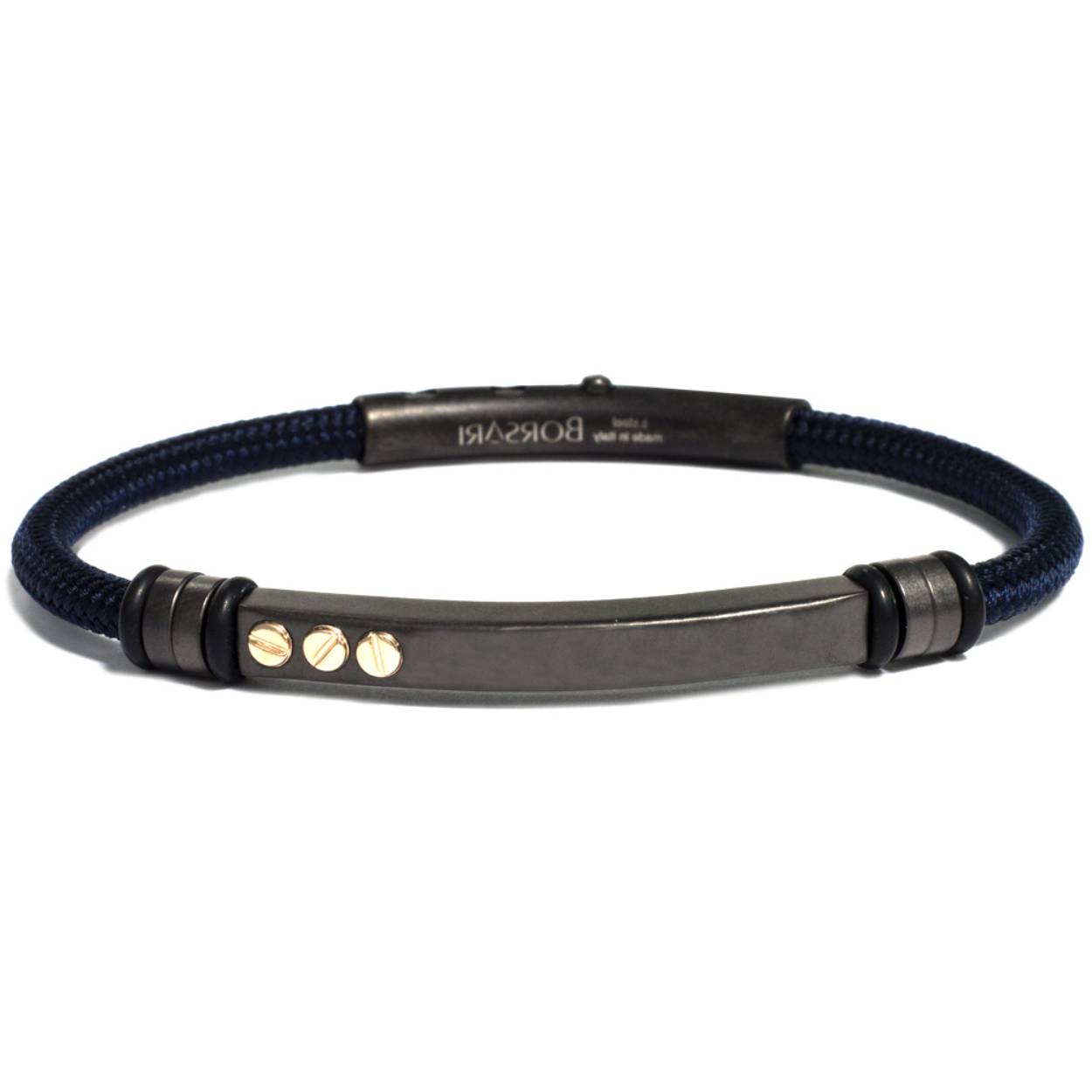 Borsari Gioielli armband edelstaal - polyester + 18 krt.
de armband is in de sluiting op 3 plaatsen verstelbaar in grootte