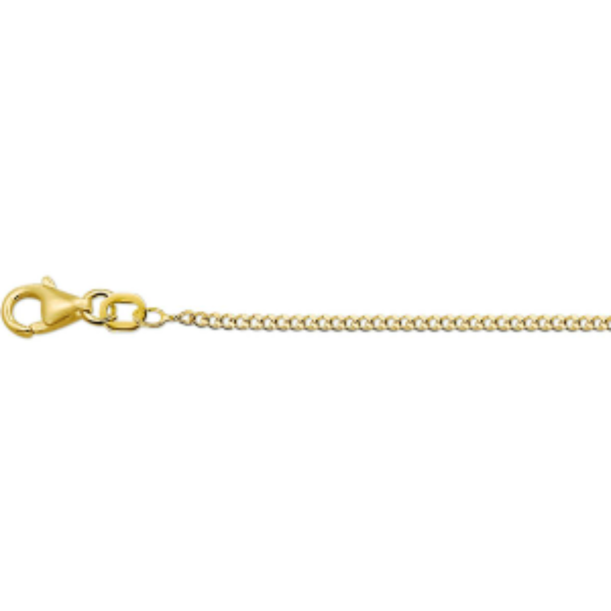 Geelgouden collier met een gourmette schakel en draaglengtes van 41 43 en 45cm. Uitgevoerd met een karabijn sluiting. De schakelbreedte is 1.4mm.