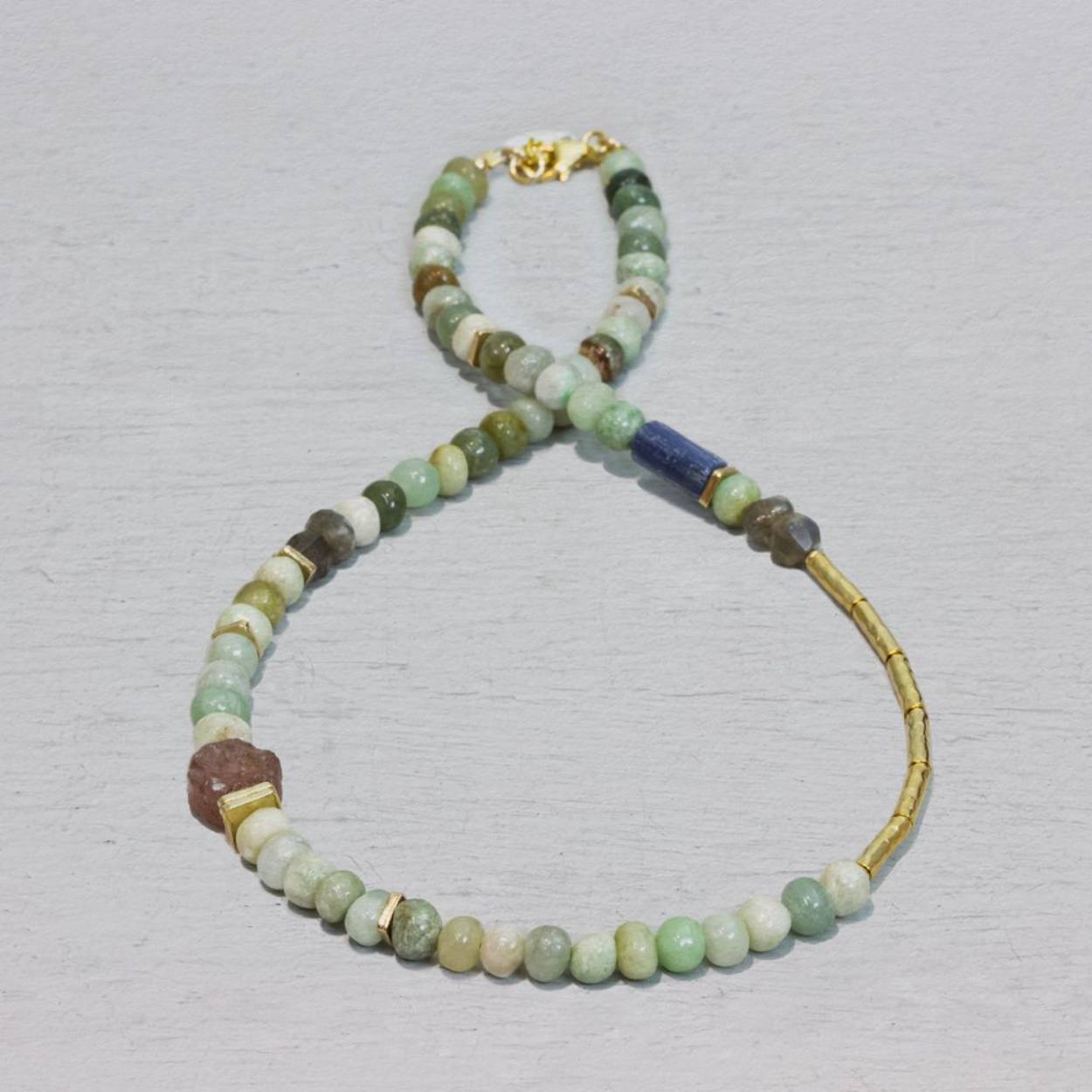 Jéh Jewels collier zilver verguld met Jade, Kyaniet en Quartz