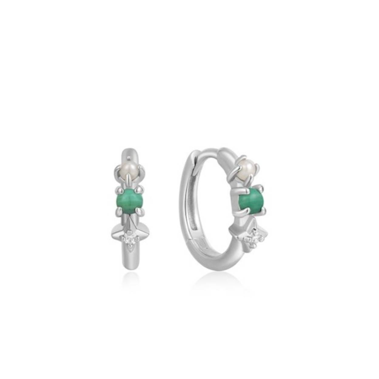 Zilveren oorringen Malachite Star Huggi