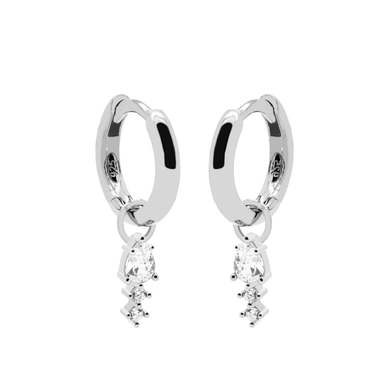 Karma  oorbellen Hinged Hoops Symbols Duo Drop Silver