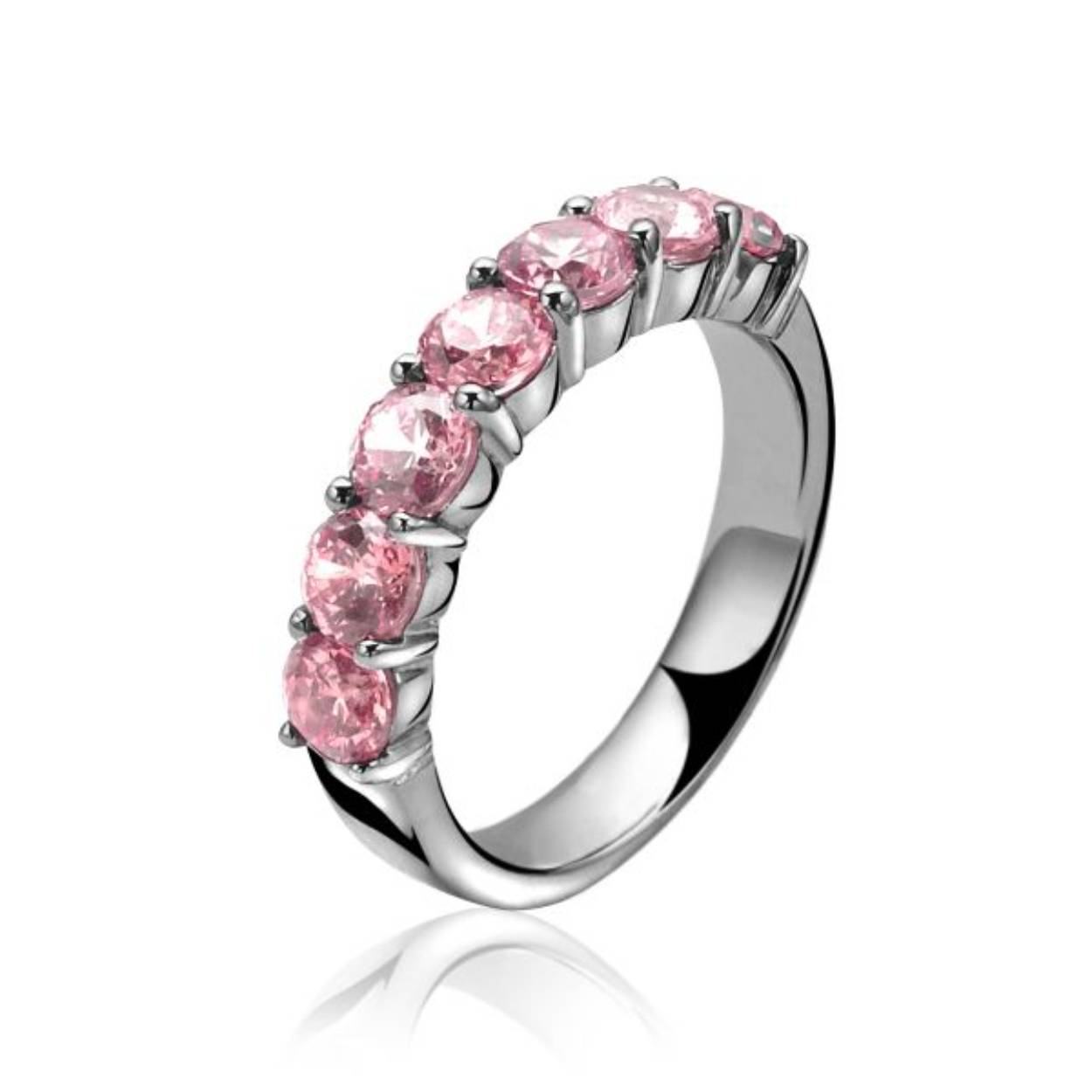 Zilveren Zinzi ring met roze zirkonia's in maat 54