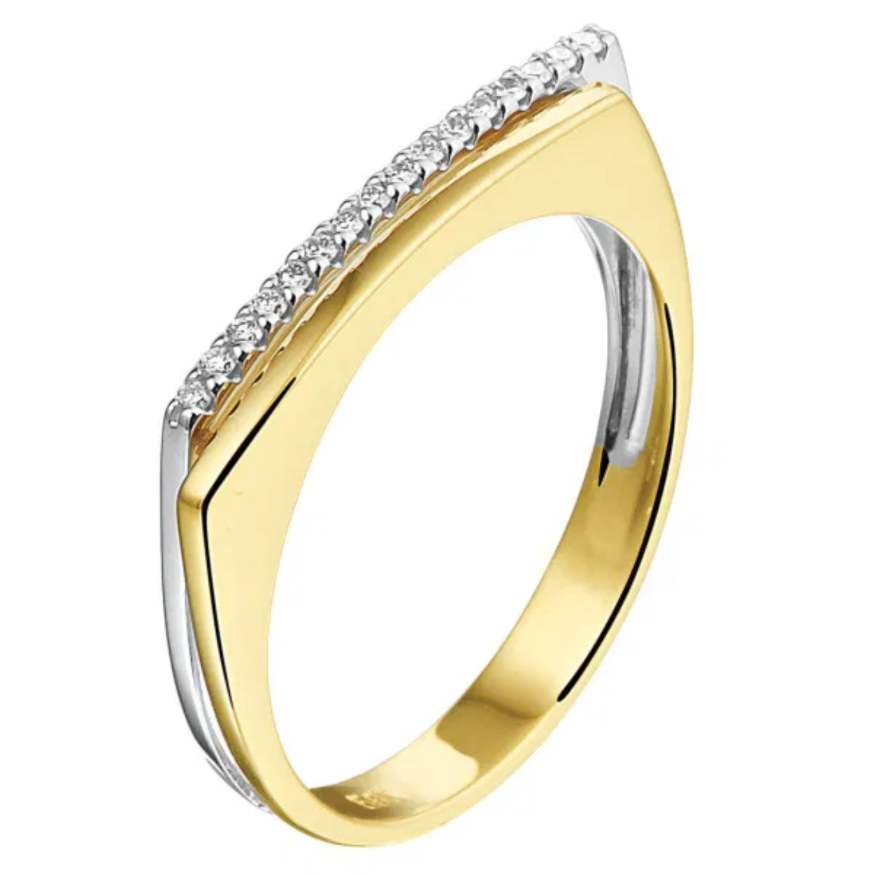 GEEL GOUDEN DAMES RING MET 0.08 CRT BRILJANT 
