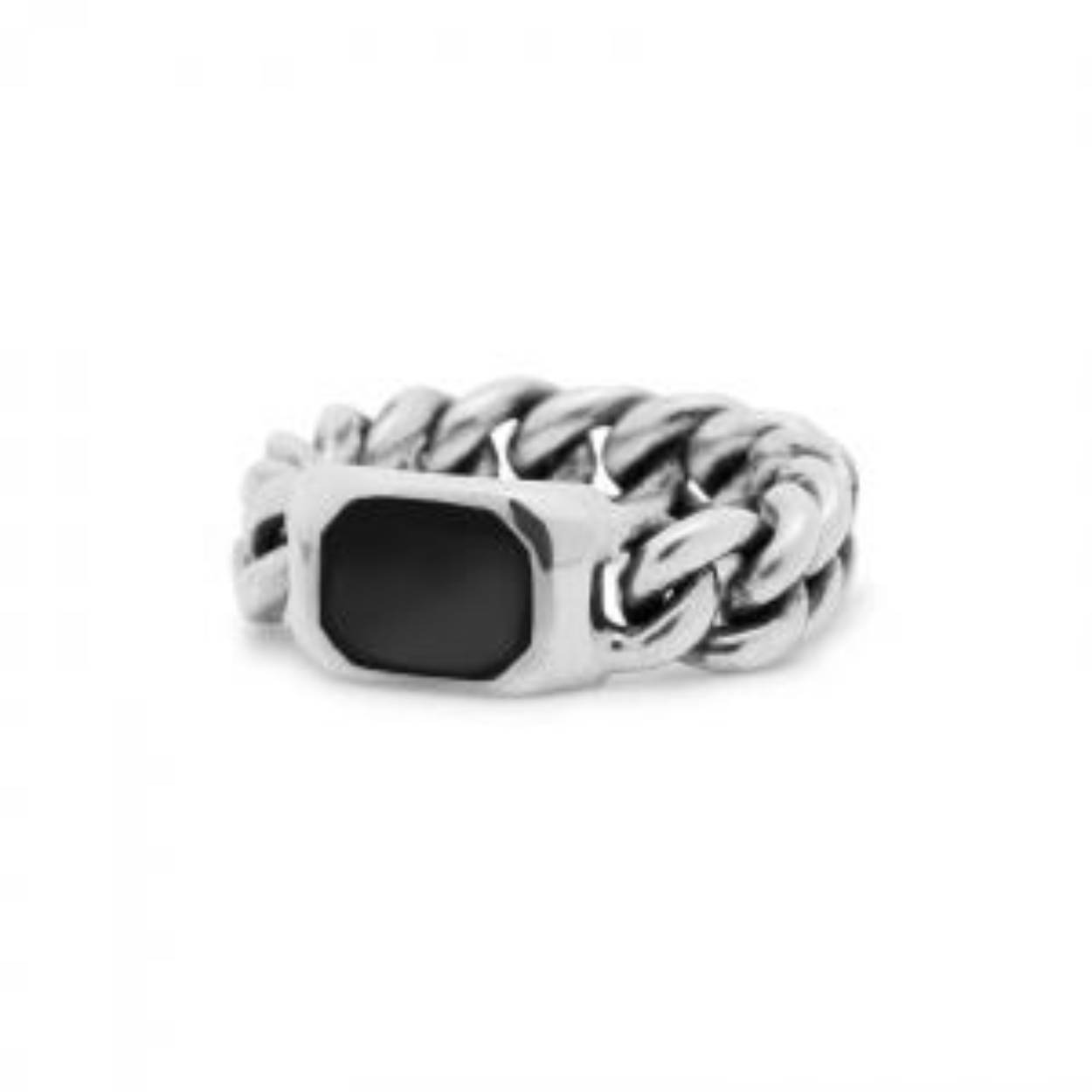 Silk zilveren schakel ring met onyx