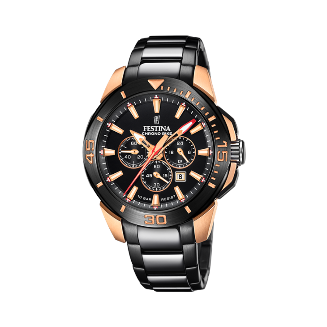 Special edition van de Chrono Bike 2022, in cadeaubox
Dit uurwerk heeft een zwarte band en kast in edelstaal met ros&eacute;kleurige details
Multifunctie wijzerplaat met datumaanduiding
Waterdichtheid: 10 ATM.
Ook verkrijgbaar in andere uitvoeringen