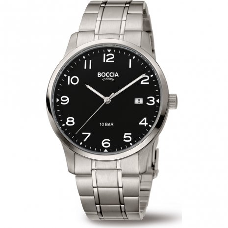 Boccia Titanium 3621-01
Dit herenhorloge van Boccia Titanium heeft een nette uitstraling. De zilverkleurige titanium horlogekast zorgt voor een stijlvolle look en de zwarte wijzerplaat maakt het horloge klassiek. Het horloge heeft een ronde kast met een diameter van 40mm, een datum, een mineraalglas, en is 10ATM. Combineer dit prachtige exemplaar met de andere sieraden van Boccia Titanium voor een complete look. Aan de titanium kast zit een titanium band. 

HET MERK
Boccia Titanium is het titanium merk van Nederland, dat zijn oorsprong in Duitsland vindt en is opgericht in het jaar 1992. Ontwikkeld door internationale ontwerpers. Alle titanium componenten van de BOCCIA TITANIUM collectie zijn gemaakt van 99,7% puur titanium; het bijzondere materiaal. Het is licht in gewicht, neemt de temperatuur van de huid aan en is zeer huidvriendelijk. Bovendien is het corrosie- en temperatuurbestendig.

SPECIFICATIES
- Mineraalglas
- Ronde titanium horlogekast, Ø 40mm
- Titanuim band
- Zwarte wijzerplaat
- 10ATM (Regen- & spatwaterdicht)
