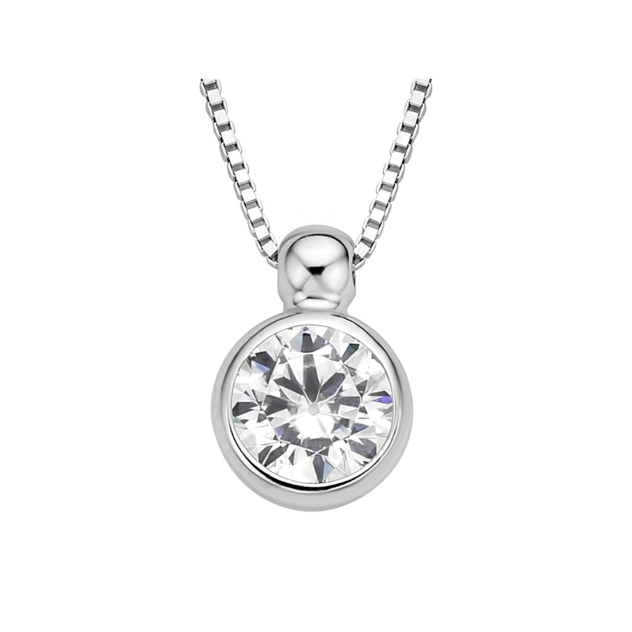 18 kt wit gouden ketting met wit gouden hanger
De hanger bevat een zirkonium steentje.