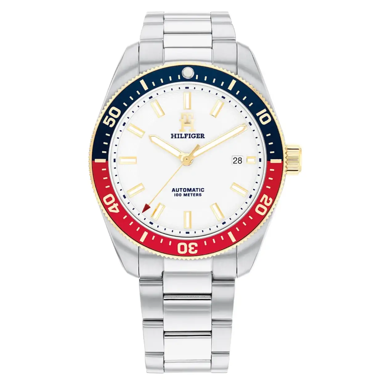 Dit Tommy Hilfiger horloge komt uit de TH85 Auto collectie.
Referentienummer: 1710551.

Tommy Hilfiger heeft zijn assortiment uitgebreid met de TH85 collectie! 
Dit model heeft een Japans automatisch uurwerk en een witte wijzerplaat. Het horloge heeft een massieve edelstalen band, en een diameter van 40mm. Het horloge is 10atm waterdicht.

Dit Tommy Hilfiger horloge heeft een stijlvol en klassiek ontwerp. Het horloge heeft een stalen kast en band met een diameter van 40MM. Het horloge heeft een witte analoge wijzerplaat met goudkleurige wijzers en indexen. De bezel zorgt voor een mooi contrast met de typische Tommy Hilfger kleuren combinatie van blauw, rood en het wit van de wijzerplaat.