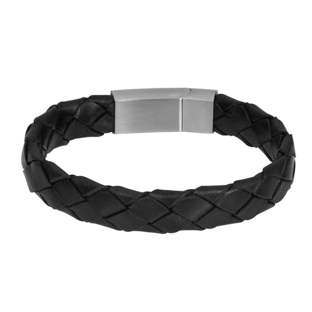 De iXXXi MEN armband Mason is een handgemaakte leren armband. De bracelet bestaat uit twee rijen van smalle, zwart kleurige leren banden die door middel van een soort 'gevouwen' design in elkaar gevlochten zitten. Armband Mason is voorzien van een langwerpige, mat zilverkleurige sluiting gemaakt van stainless steel. 