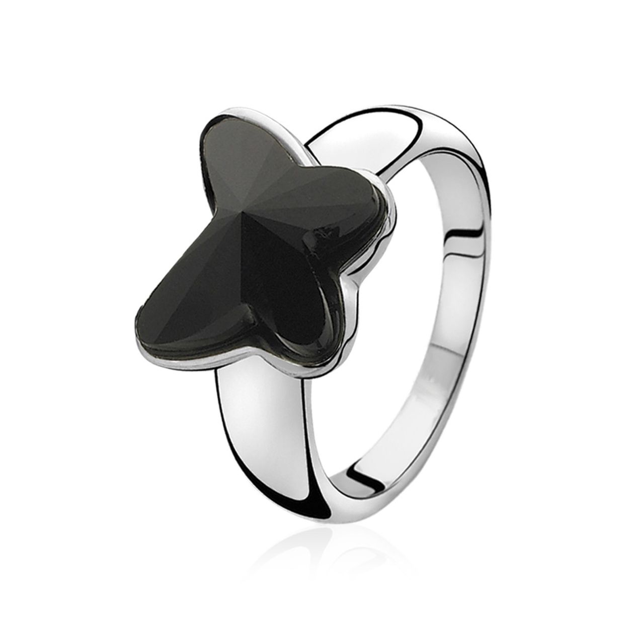 Zilveren Zinzi ring zwarte vlinder