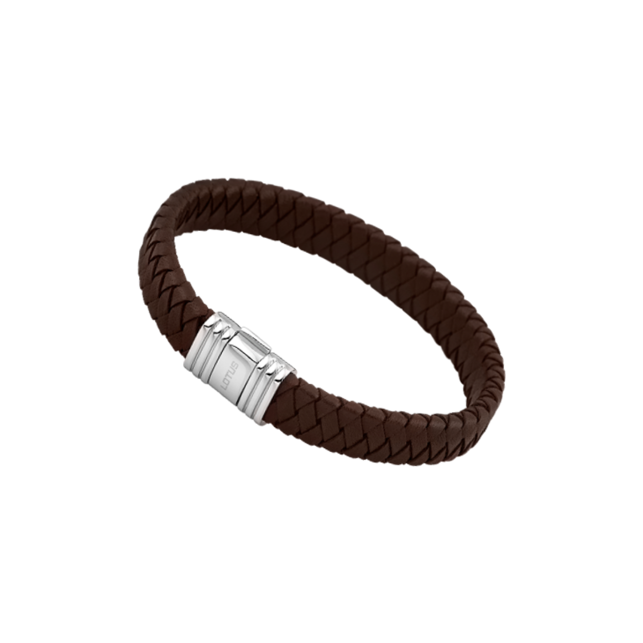 Bruin lederen herenarmband, gevlochten - Stalen klepsluiting - Lengte: 21 cm