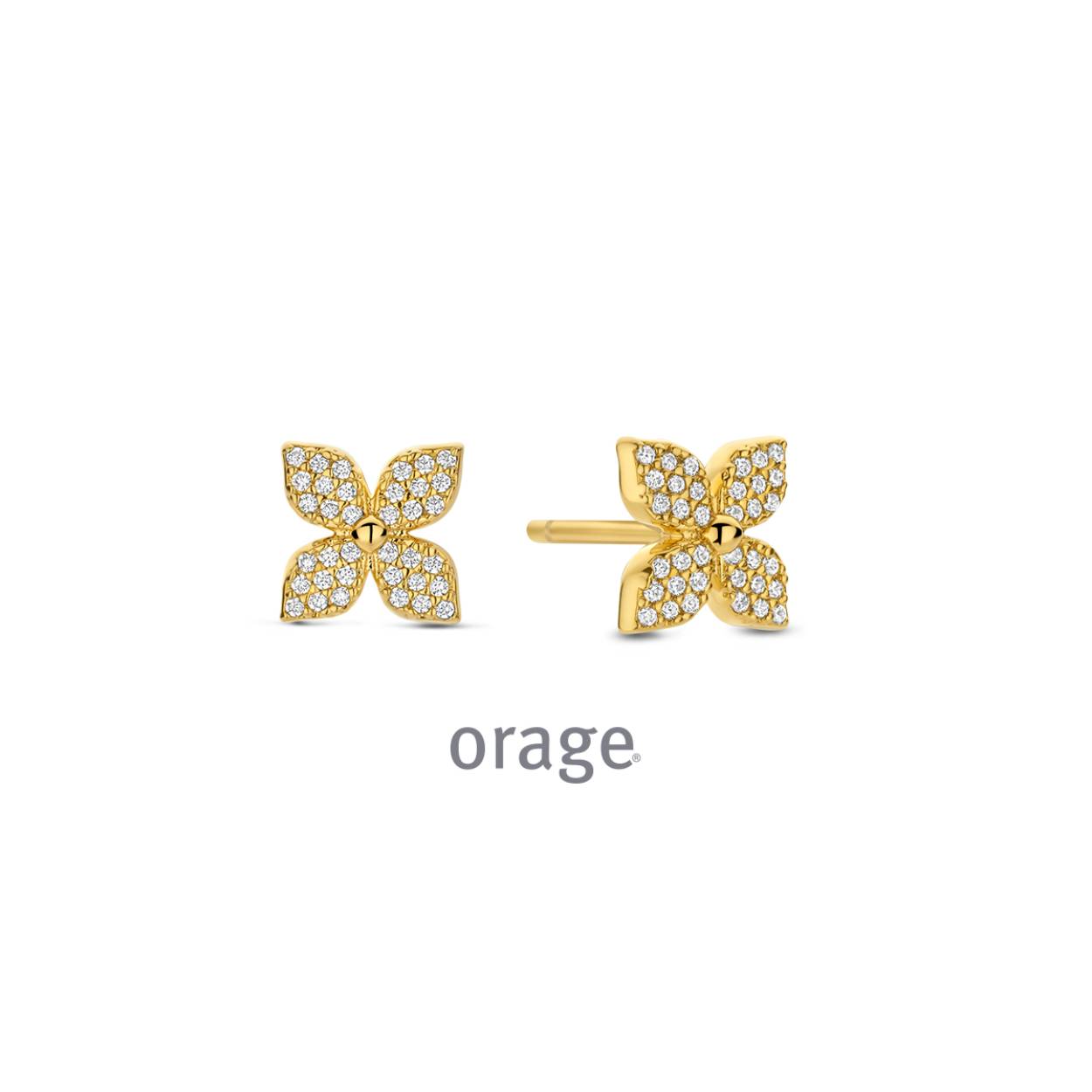 Orage oorstekers verguld geel goud met zirkonia steentjes