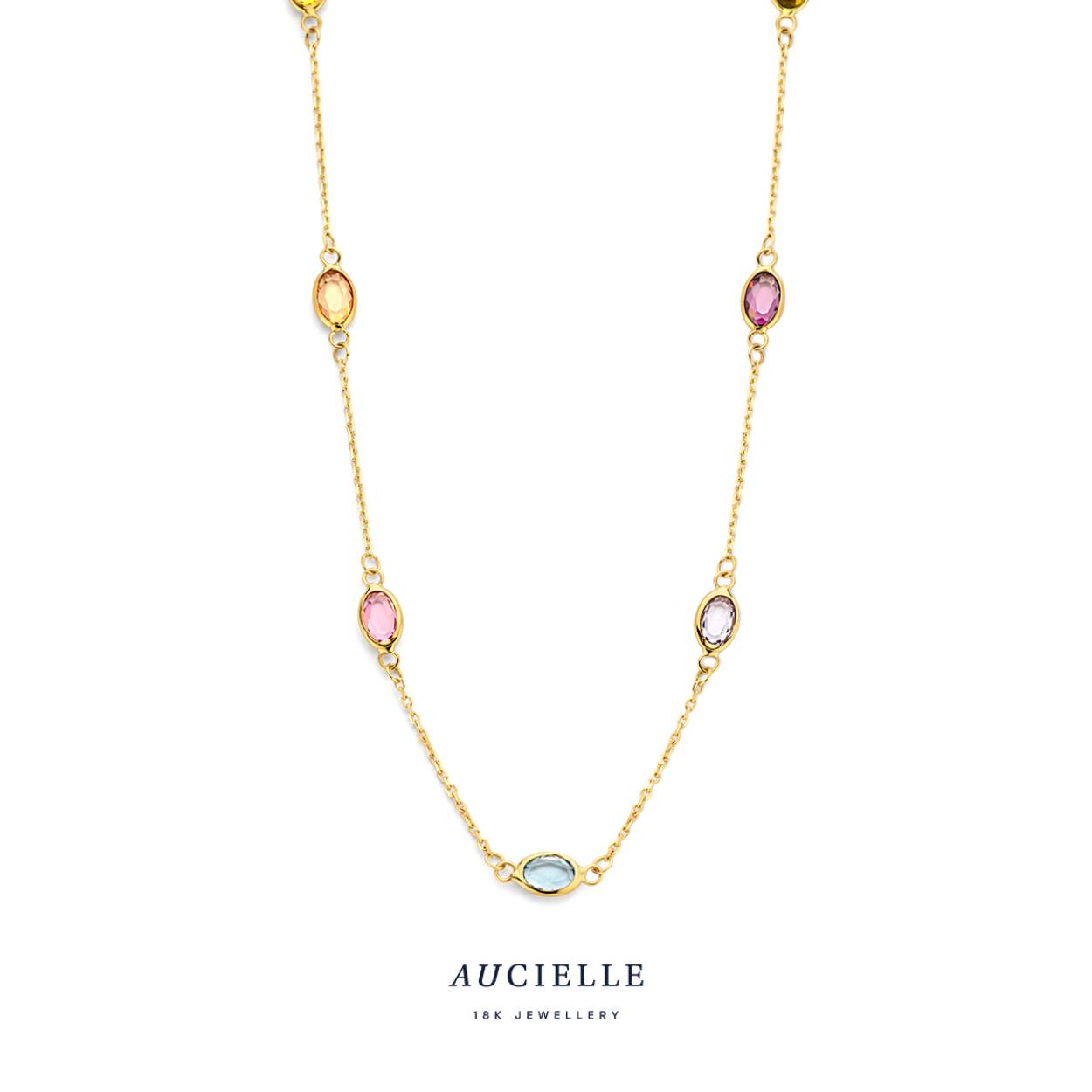 AuCielle collier goud 18 karaat met kleurstenen - 45cm