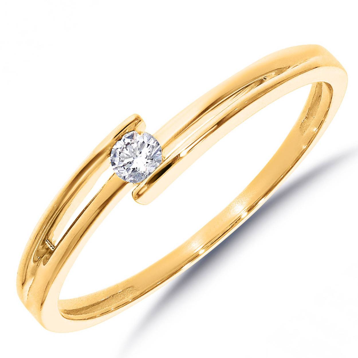 Pas Diamonds 14krt Geelgoud Slag Solitair Ring 0.06 Crt H/SI