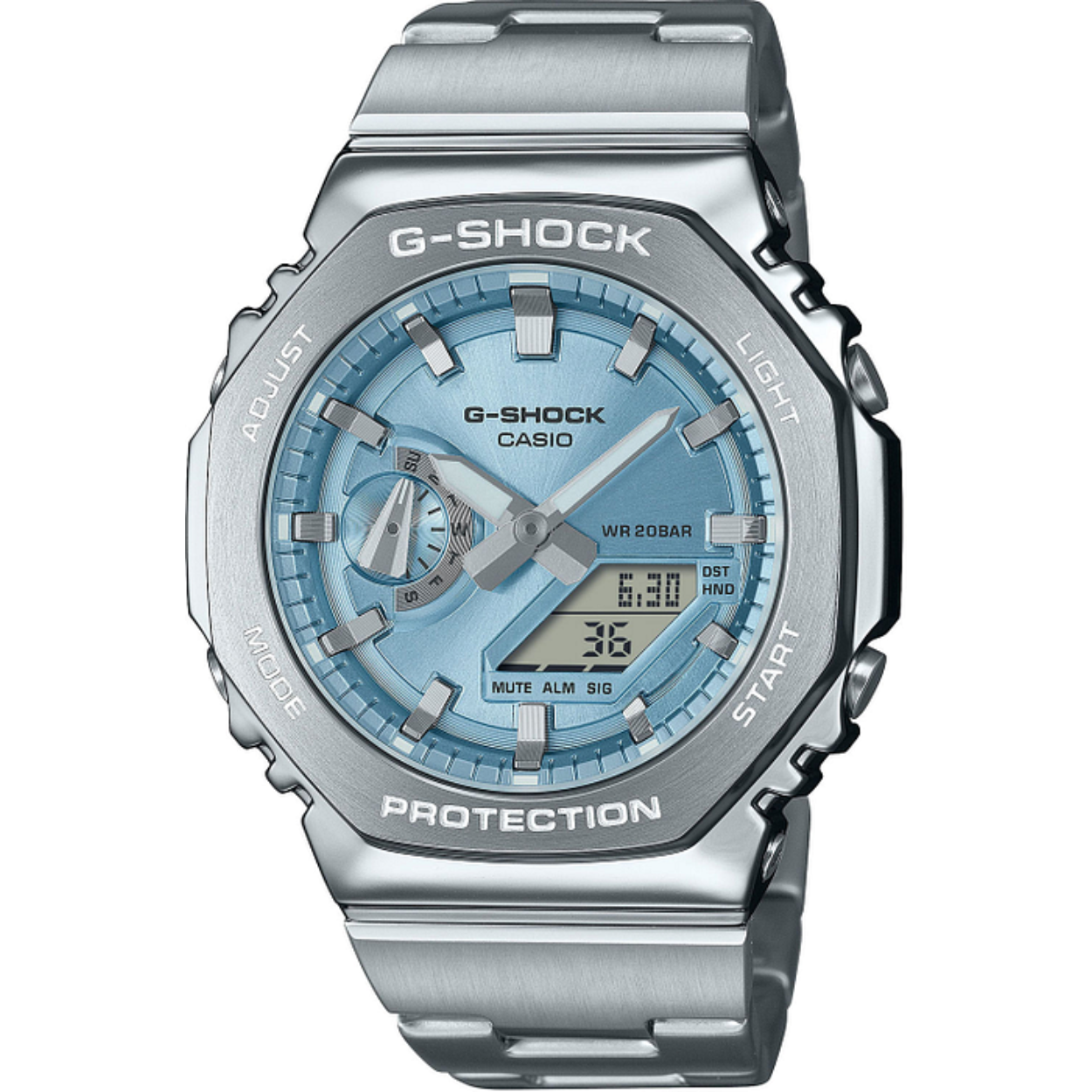 Op zoek naar een stoer en robuust horloge dat ook nog eens stijlvol is? Dan is de CASIO G-SHOCK GM-2110D-2AER het perfecte horloge voor jou! Dit horloge heeft een analoge tijdaanduiding en een quartz uurwerk, waardoor je altijd nauwkeurig de tijd bij de hand hebt.

Met een diameter van 44 mm en een hoogte van 12 mm is dit horloge een echte eyecatcher om je pols. De ronde zilverkleurige behuizing is gemaakt van roestvrij staal en geeft het horloge een moderne uitstraling. De blauwe wijzerplaat en het mineraalglas zorgen voor een unieke en trendy look.

De zilverkleurige roestvrij stalen band is niet alleen stevig en duurzaam, maar zorgt er ook voor dat het horloge comfortabel om je pols zit. De vlinder- of vouwsluiting zorgt ervoor dat het horloge altijd goed blijft zitten, zelfs tijdens de meest actieve momenten.

Naast de tijdweergave beschikt de CASIO G-SHOCK GM-2110D-2AER ook over een handige datumweergave, zodat je altijd op de hoogte bent van de juiste datum. Met een waterdichtheid van 20 bar is dit horloge ook geschikt om mee te duiken, waardoor het een veelzijdig accessoire is voor zowel dagelijks gebruik als avontuurlijke activiteiten.