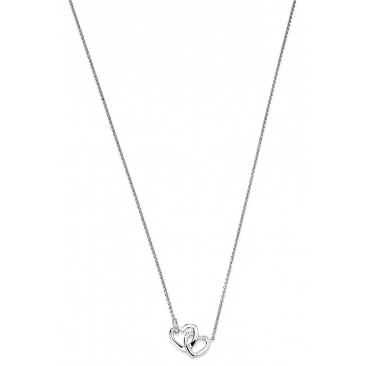 Prachtige zilveren collier van Viventy met twee hartjes, bezet met zirkonia.