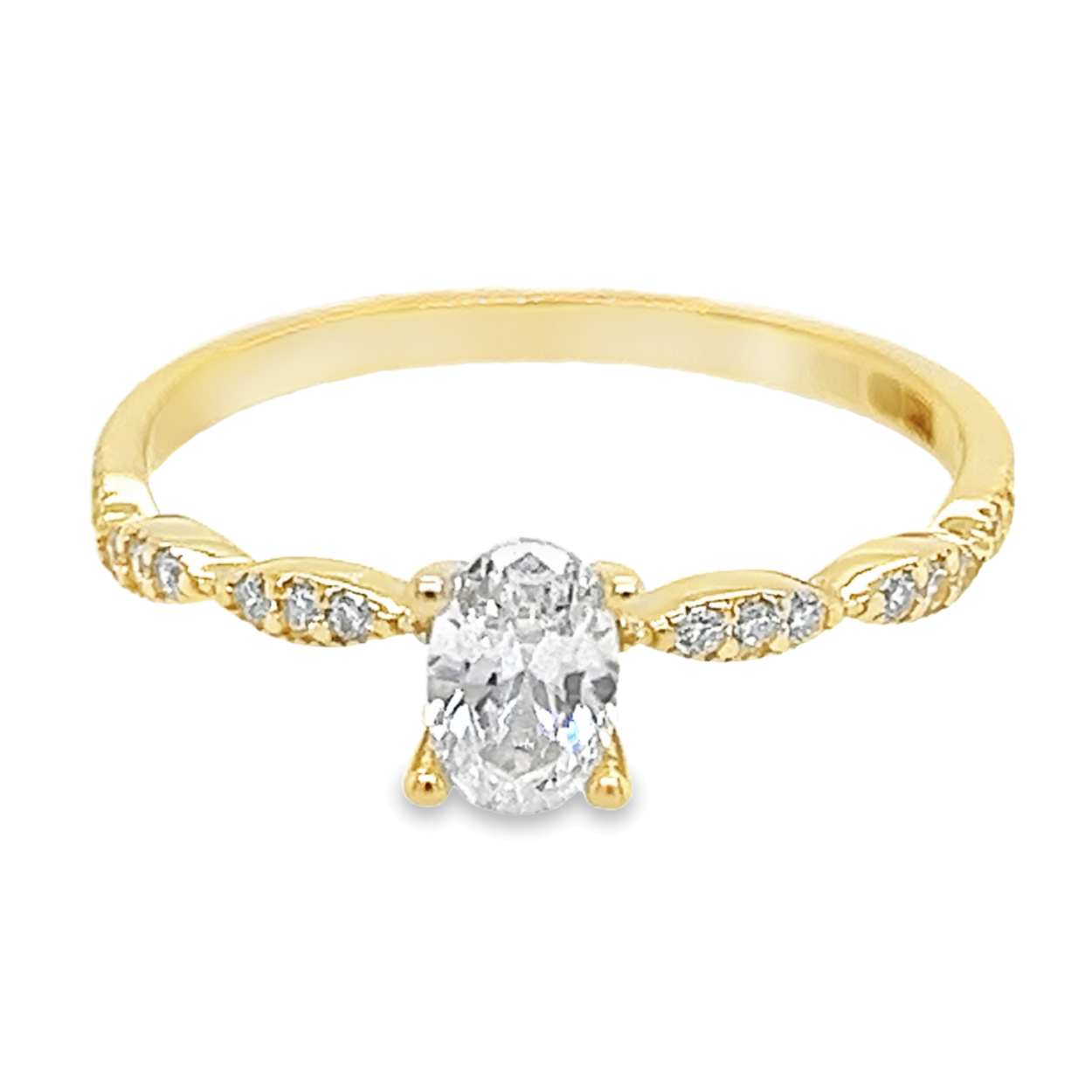 Geelgouden ring met Ovale Zirkonia 6x4MM
