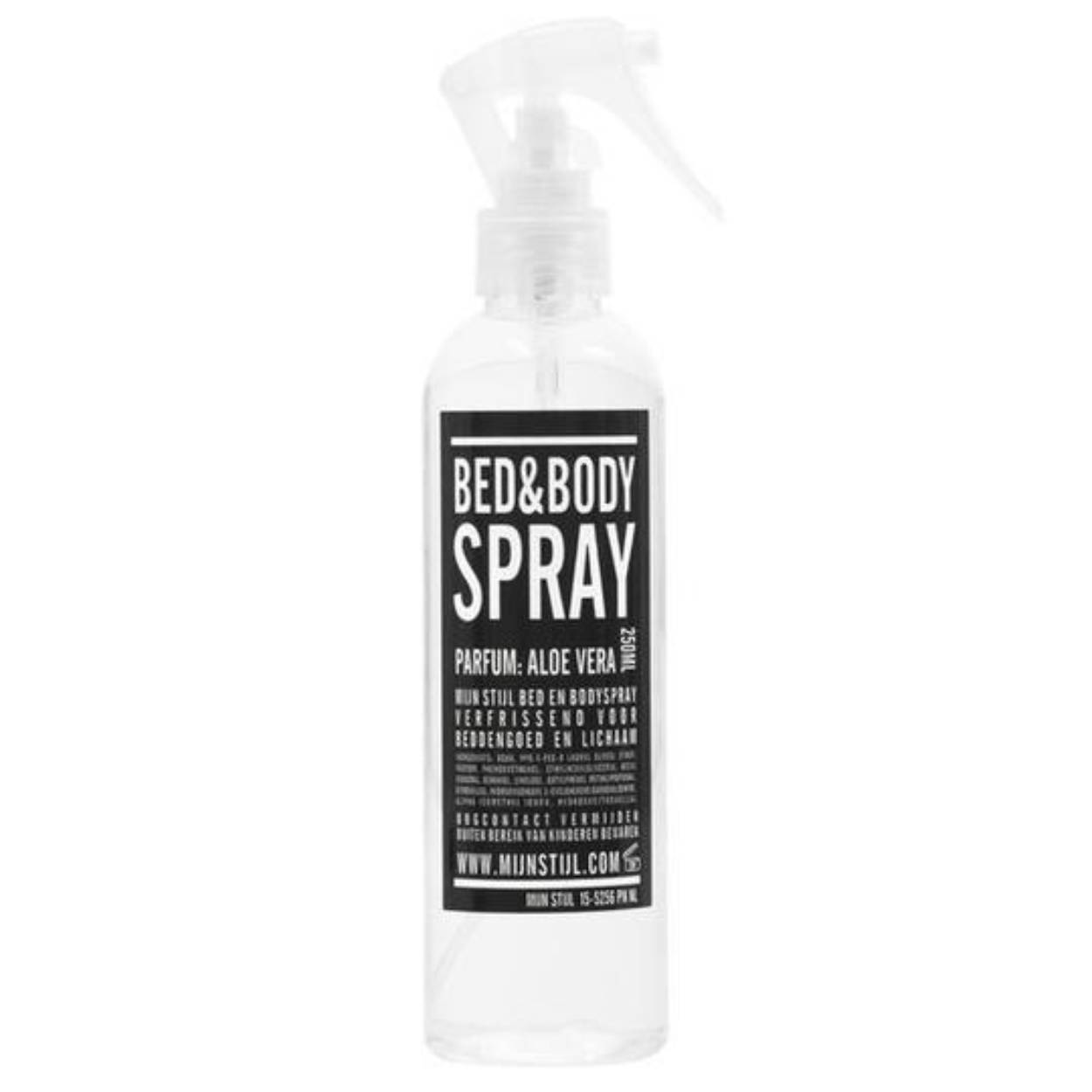 Heerlijke Bed & Body Spray Aloe Vera van het merk MIJN STIJL. Nieuwe basis, zonder alcohol. Geeft een verfrissende geur. 250 ml.