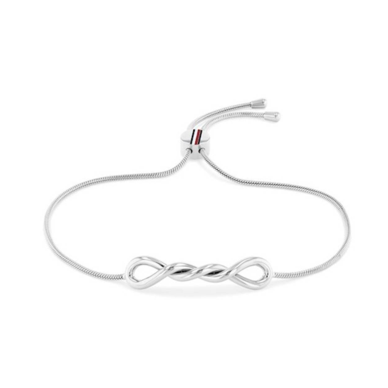 Armband edelstaal met een twist 
verlengbaar dmv schuifsysteem tot max 21 cm 