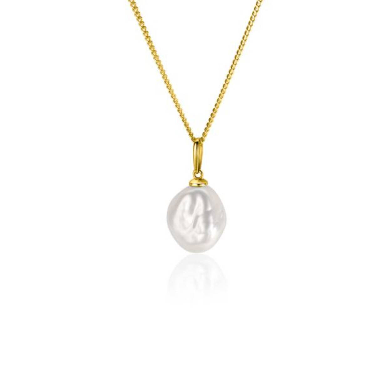 ZINZI Gold 14 karaat gouden hanger met witte parel 10mm in natuurlijke vorm. Vervaardigd van geheel 14 karaat goud.