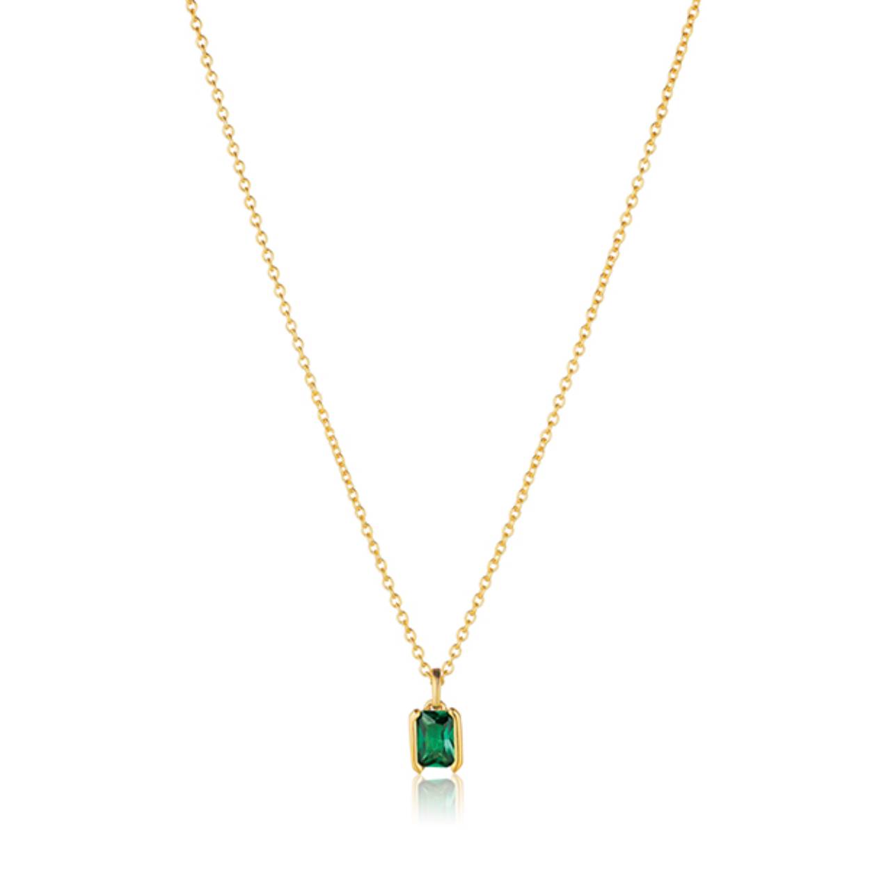 Sif Jacobs zilveren collier 18k goldplated, model Roccanova, met synthetische smaragd.
