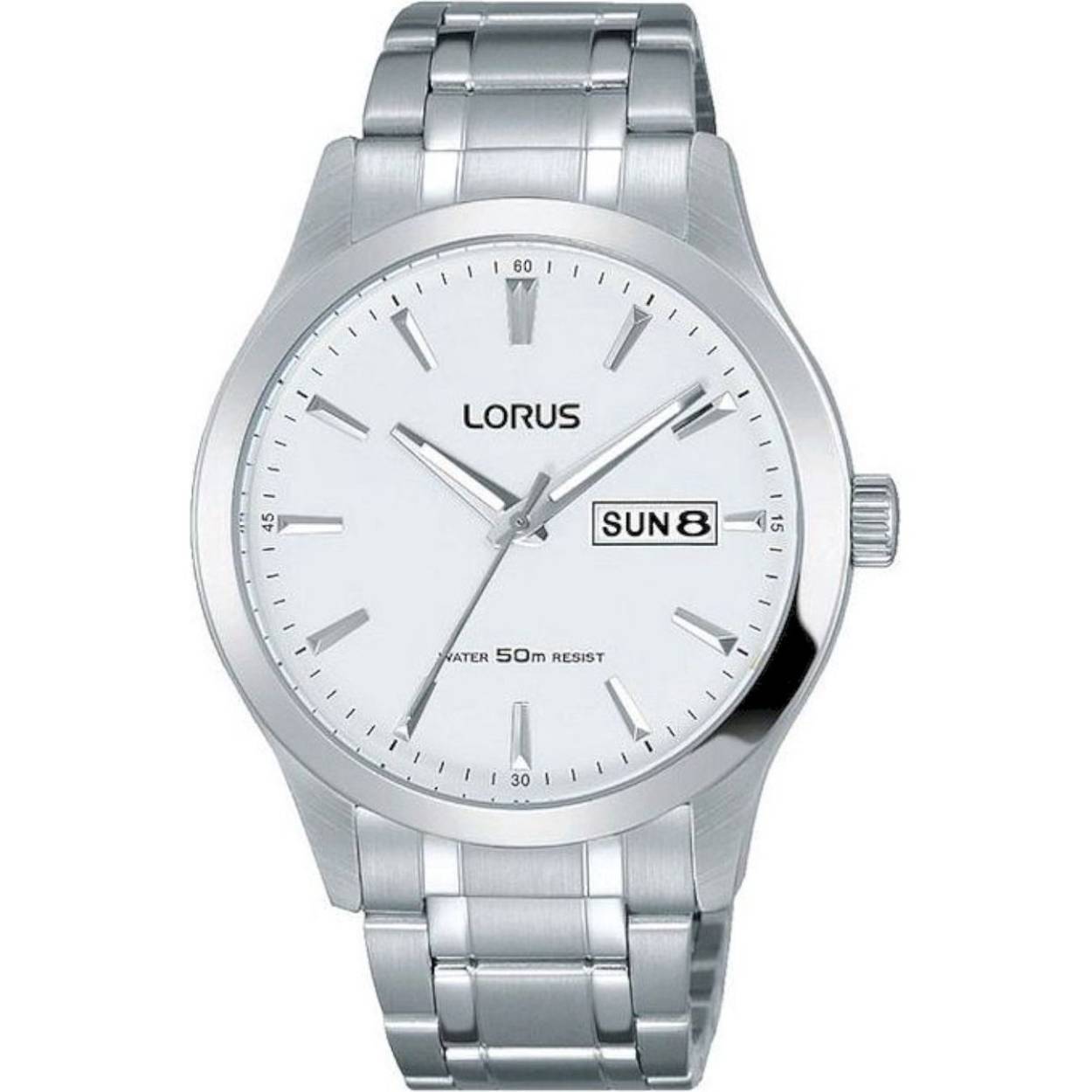 Lorus heren pols horloge staal met stalen band 5 ATM waterdicht.