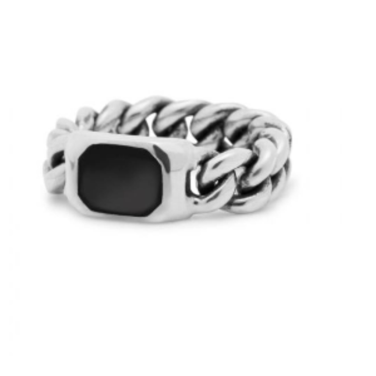 Zilveren ring in gourmet schakel met zegel met zwart resin