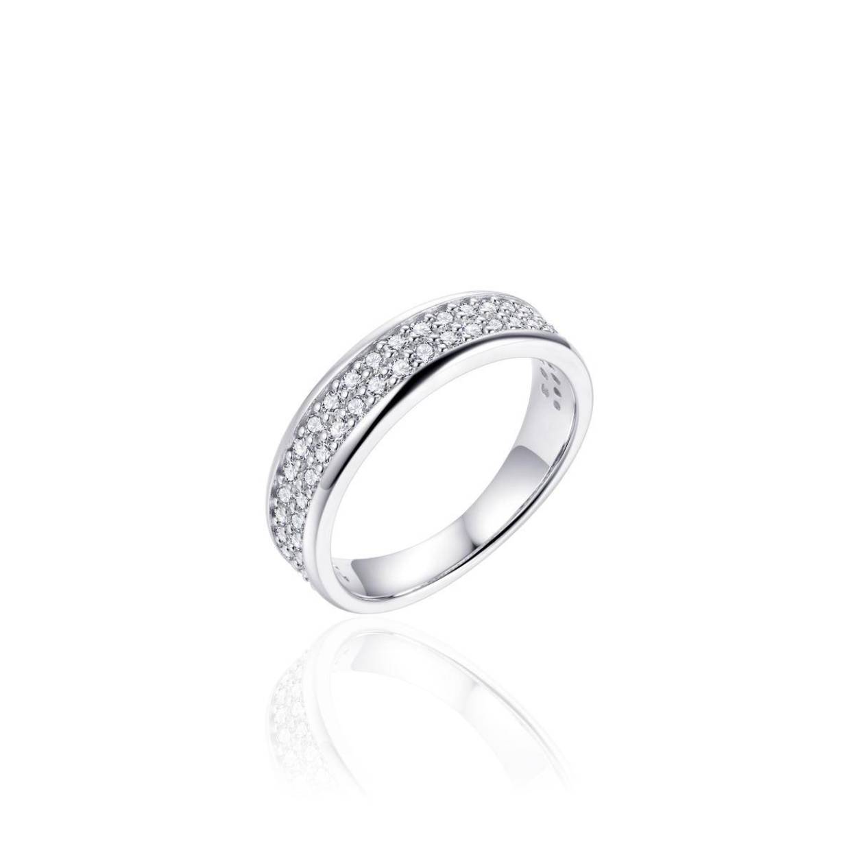Zilver gerodineerde ring met twee rijen zirkonia.