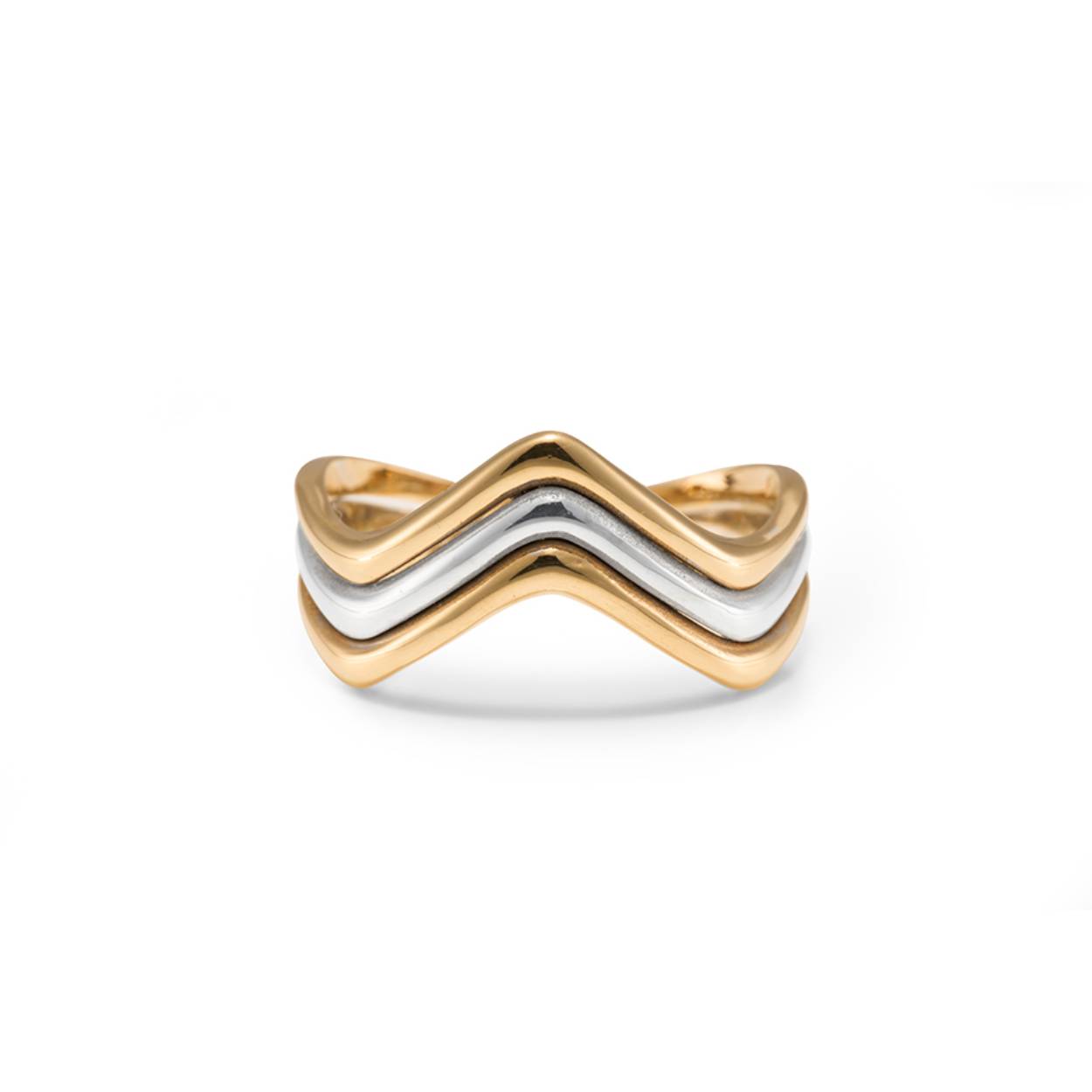 Bicolor gouden fantasie ring met golf motief maat 18.5