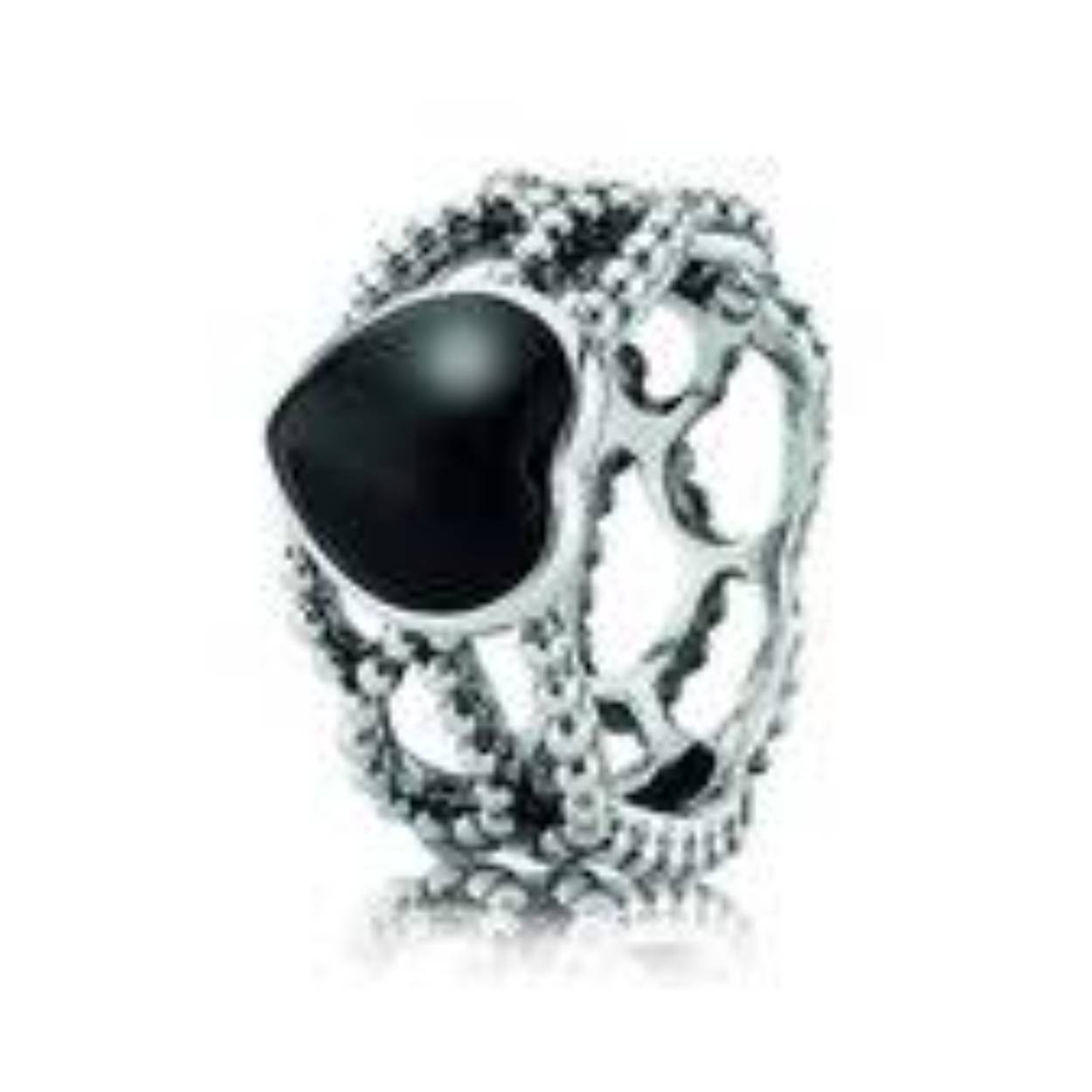 pandora ring met onyx hart
