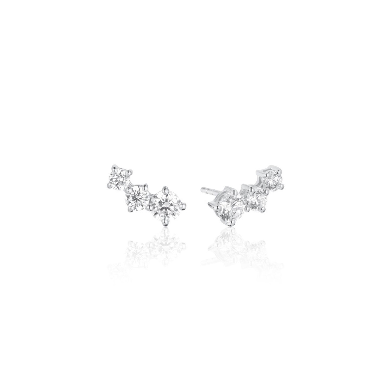 Earrings made of 925 Sterling silver with rhodium, polished surface with facet cut white zirconia.

Earrings measurements: Width 8,5 mm, thickness 2,8 mm
