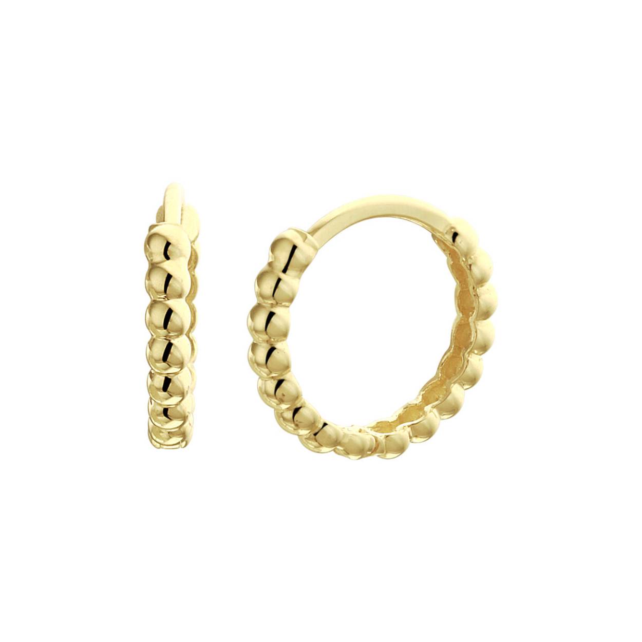 14k Geelgouden klapoorringen uitgevoerd met bolletjes. De oorringen hebben een afmeting van 13.5x2mm.