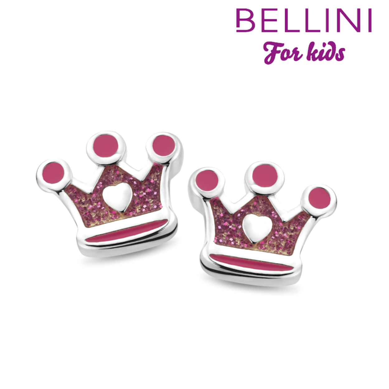 Bellini zilveren oorknopjes met roze kroontje. Deze oorknoppen zijn leuk om te combineren met het set. Een ring, collier met hanger zijn hiervan ook verkrijgbaar.