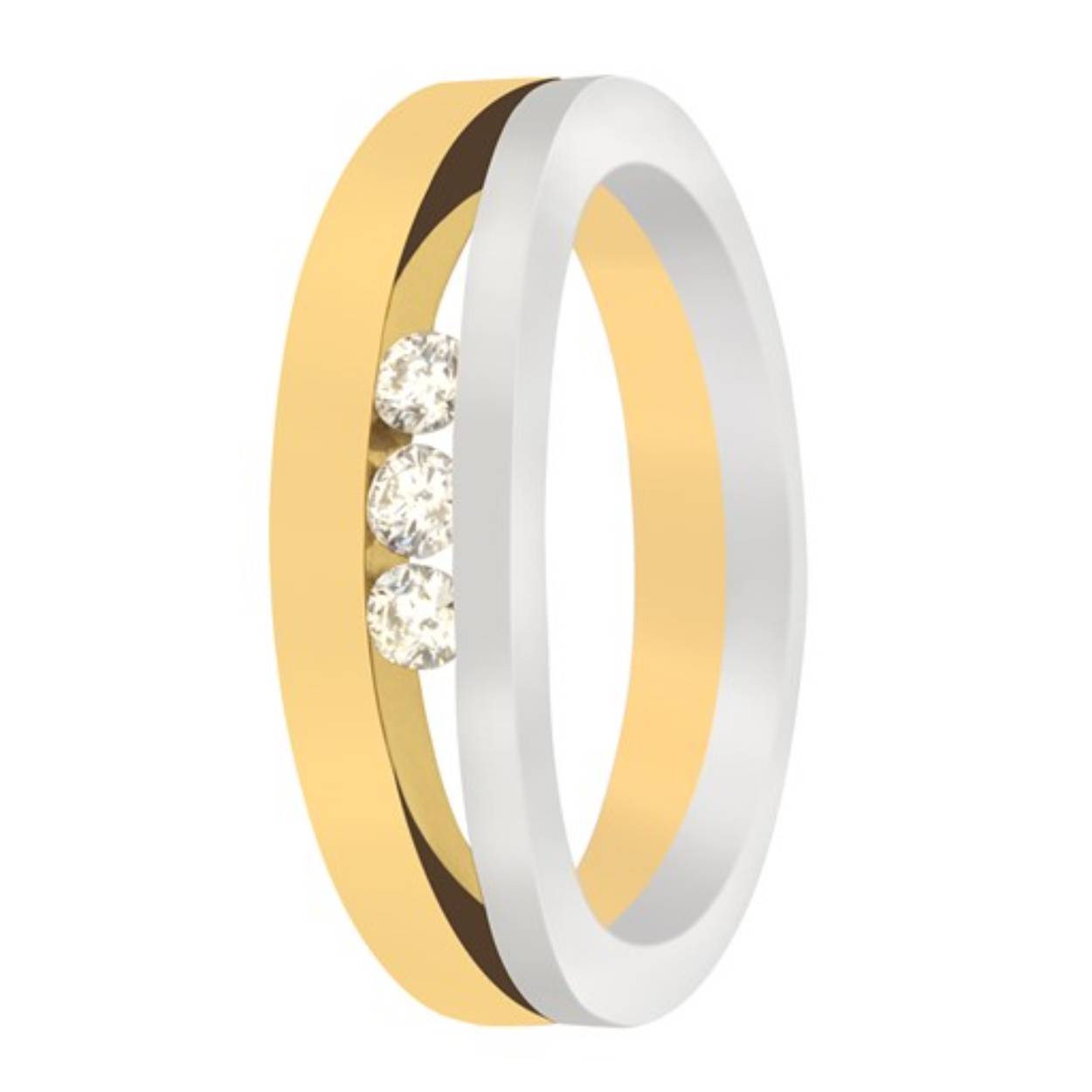 Allerspanninga bicolor 14krt gouden ring. model 988, maat 51.
1x 0.06crt/2x 0.05crt G/VVS