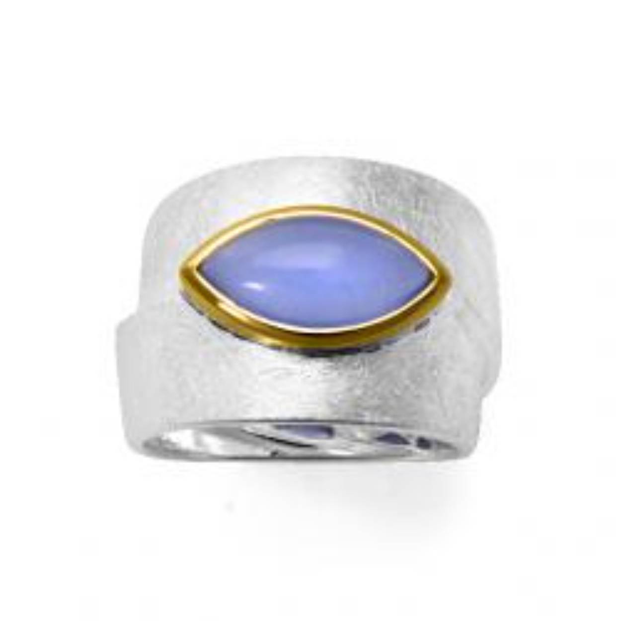 bicolor zilveren ring met blauwe calcedoon