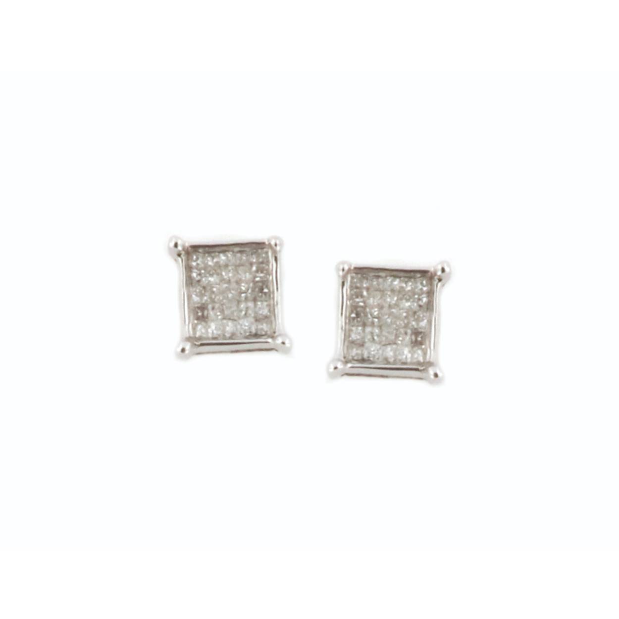 Wit gouden 18 karaat oorbellen vierkant met 0.14ct briljant