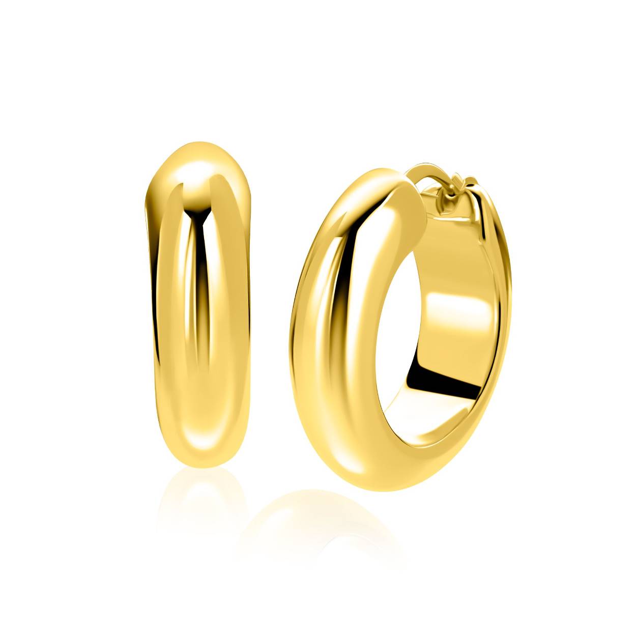 ZINZI gold plated zilveren oorringen 28mm met brede buis (8mm) en rond model. Met handige italiaanse bovensluiting. Voor een trendy en opvallende look. Vervaardigd van eerste gehalte zilver (925) en extra geel verguld.