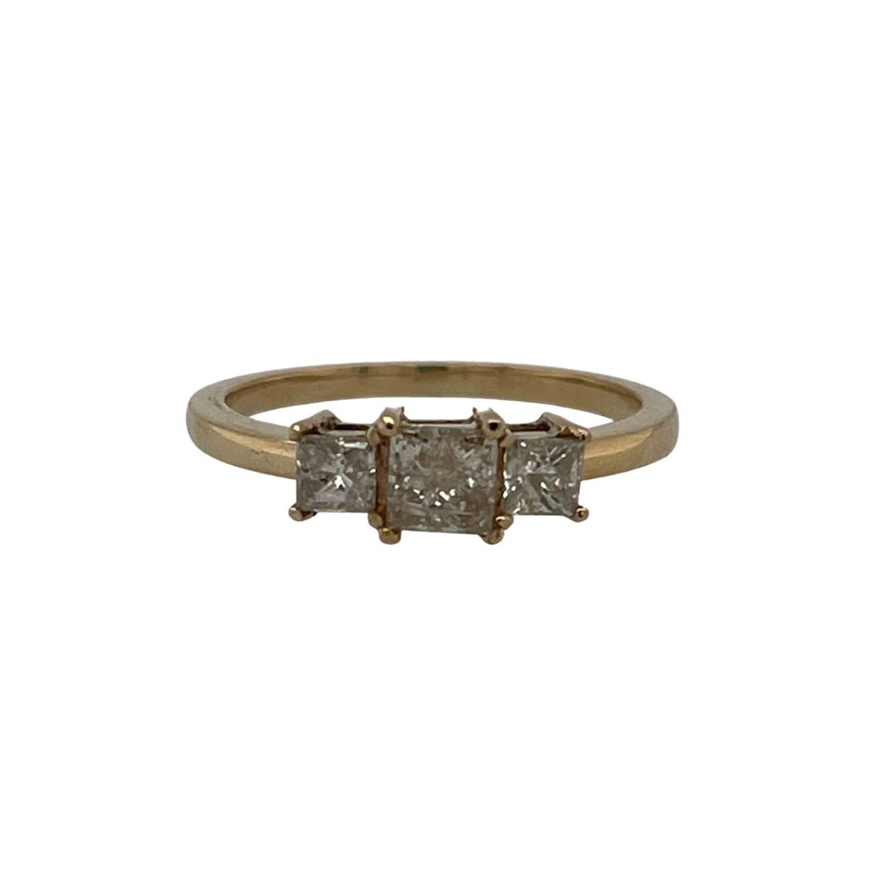 ring 14kt geelgoud met 3 facet geslepen diamanten(0,785ct)